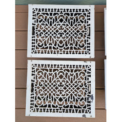 Antique Ornate Cast Iron Floor Registers/Grates, set of 2, Large