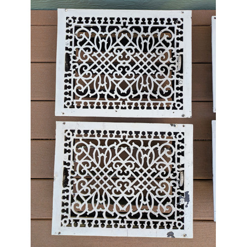 Antique Ornate Cast Iron Floor Registers/Grates, set of 2, Large