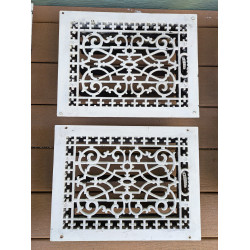 Antique Ornate Cast Iron Floor Registers/Grates, set of 2, Medium