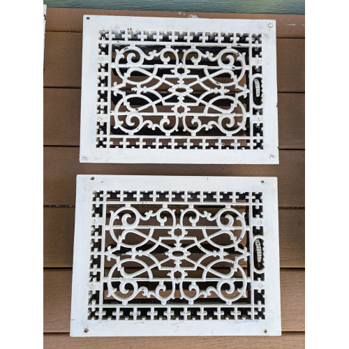 Antique Ornate Cast Iron Floor Registers/Grates, set of 2, Medium